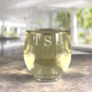 Engraved Monogram Contemporary Stemless Wine Glass, custom wine glass, gift for her, engraved wine glass, 19 oz wine glass, Christmas gift