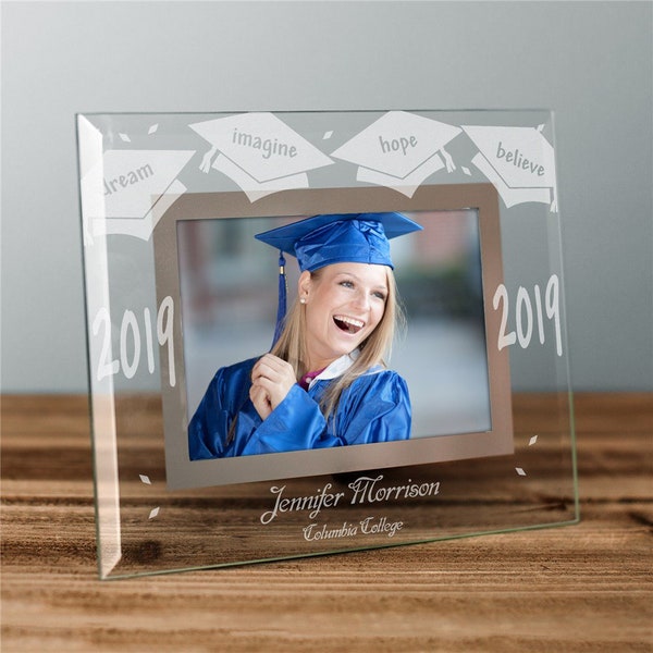 Engraved Glass Graduation Picture Frame, personalized grad picture frame, class of 2019 frame, grad gift, graduation frame -gfyG934861