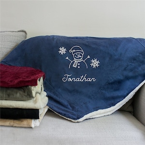 Embroidered Christmas Sherpa Blanket, Custom Winter Blanket With Winter Icons, Cozy Throw Blanket, Personalized Blanket, Christmas Decor