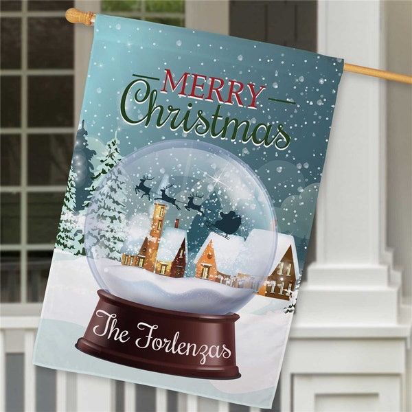 Personalized Merry Christmas Snow Globe House Flag, Christmas Garden Flag, Christmas Outdoor Decor, Xmas Decor, Holiday Decor, Custom Flag