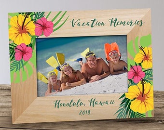 Family Vacation Personalized Frame, vacation picture frame, tropical, printed, floral, flowers, beach, memory, commemorative -gfy9116341