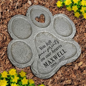 Engraved Paw Prints on Our Hearts Paw Print Shaped Personalized Pet Memorial Garden Stone Gift, Dog Grave Marker, Dog Passing Away Gift