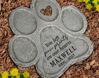 Engraved Paw Prints on Our Hearts Paw Print Shaped Personalized Pet Memorial Garden Stone, dog grave marker, Pet Memorial, Pet Garden Stone