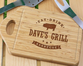 Personalized Eat, Drink, Barbecue Cutting Board, for the grill, BBQ, dad, him, barbecue, cutting board, wood, engraved -gfyL1036330-pig