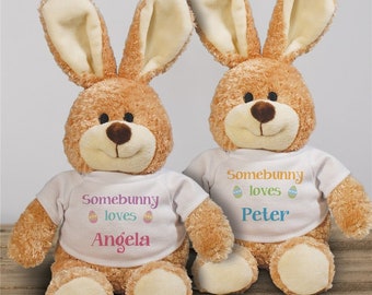 Personalized Easter Bunny, plush bunny, plush toy, Easter gift for kids, easter basket stuffer, plush animal with t-shirt, custom easter