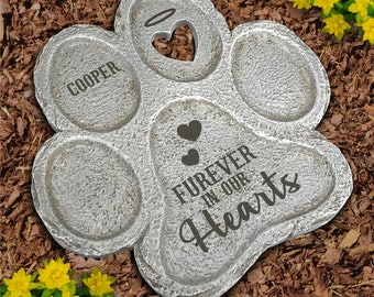 Engraved Furever in our Hearts Paw Print Stone, dog grave marker, multiple pet memorial, custom memorial stone, dog memorial stone,