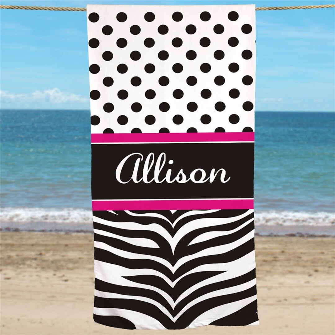 Personalized Zebra Print Beach Towel, Personalized Kids Towel, Beach ...
