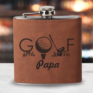 Golf Design Engraved Flask, Personalized Flask, Custom Leatherette ...