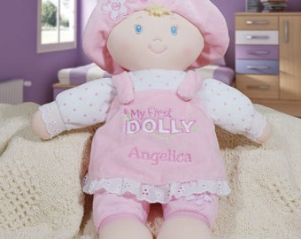 Personalized My First Dolly, gift for kids, baby girl doll, plush doll, plush doll, toy, baby toys, pink, plush toy, custom -gfyE0007BL