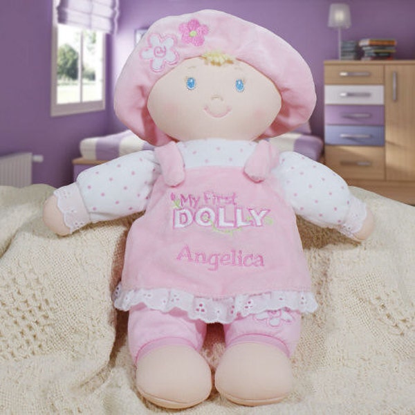 Personalized My First Dolly, gift for kids, baby girl doll, plush doll, plush doll, toy, baby toys, pink, plush toy, custom -gfyE0007BL