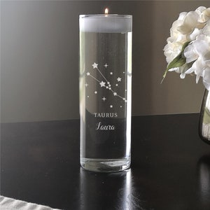 Engraved Zodiac Star Signs Floating Candle Vase, personalized candle, personalized zodiac gift, personalized zodiac candle, pisces, gemini