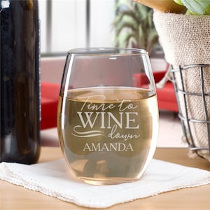 Personalized Time To Wine Down Stemless Wine Glass, personalized wine glasses, wine glass, gifts for mom, wine gift, custom -gfyL1321195