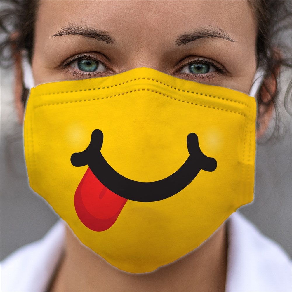 Emoji Face Mask Reusable Cloth Face Mask Tongue Out Emoji Etsy