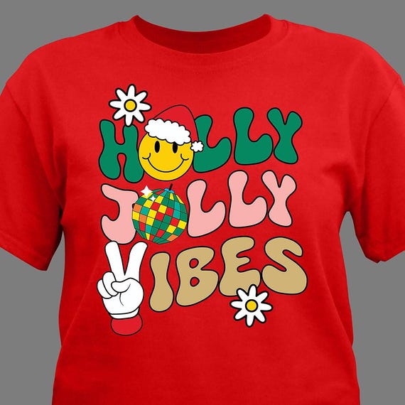 Christmas Shirt, Holly Jolly Vibes Christmas Shirt, Red Holiday T