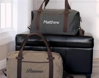 Embroidered Any Name Canvas Duffel Bag, Personalized Travel Bag, Groomsmen Gift, Custom Gift for Him, Groomsman Duffel, Custom Duffle Bag