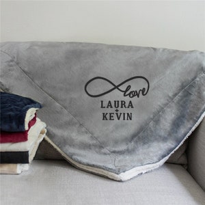 Embroidered Infinity Sherpa Blanket, couples gift, wedding gift, bridal shower gift, couples blanket, romantic gift, Valentines Day gift