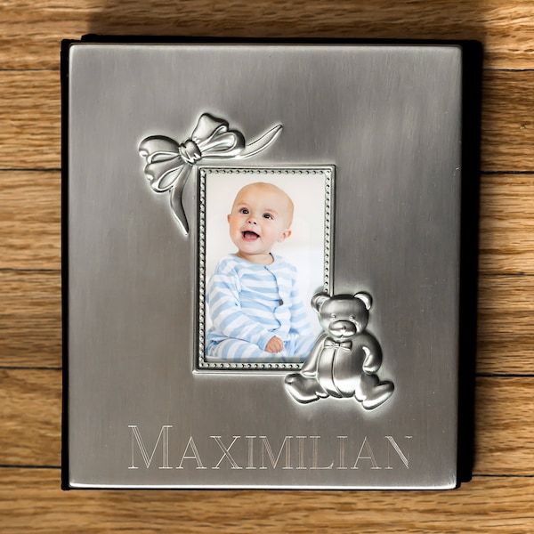 Engraved Silver Baby Photo Album, baby gift, personalized, baby shower gift, newborn baby, picture album, keepsake -gfyM000110