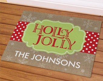 Holly Jolly Personalized Doormat, Christmas Doormat, Festive Doormat, Personalized Christmas Door Mat, Holiday Doormat -gfy831135337S