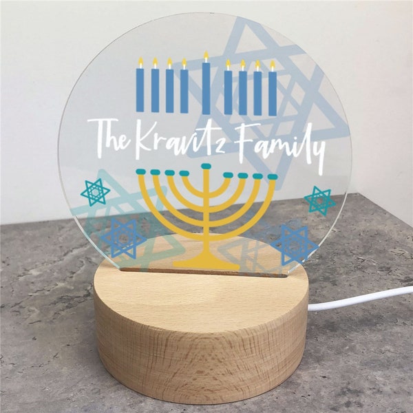 Personalized Menorah Round LED Sign, Hanukkah Gifts, Hanukkah Decorations, Home Decor, Holiday Gifts, Seasonal Gifts, Custom Night Light