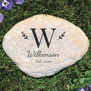 Family Initial Garden Stone, personalized garden stone, garden decor, outdoor decor, family name marker, anniversary, housewarming gift image 1