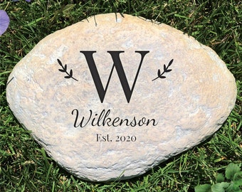 Family Initial Garden Stone, personalized garden stone, garden decor, outdoor decor, family name marker, anniversary, housewarming gift