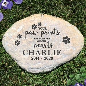 Engraved Paw Prints On Our Hearts Large Garden Stone, Pet Memorial, Large Pet Memorial Garden Stone, Personalized Grave Stone, Dog Memorial