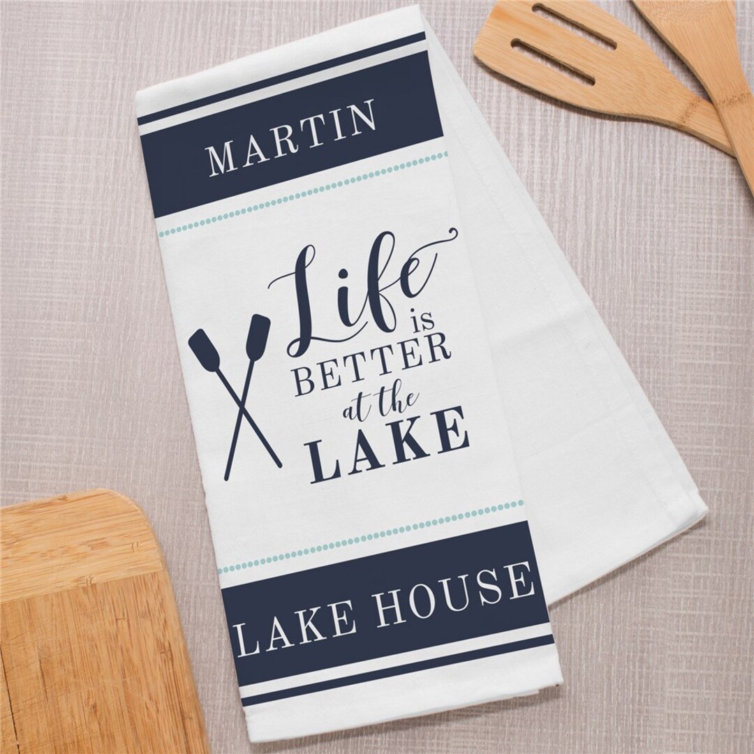 Embroidered Wooden Paddles Lake Life Kitchen Towel Guest Towel 