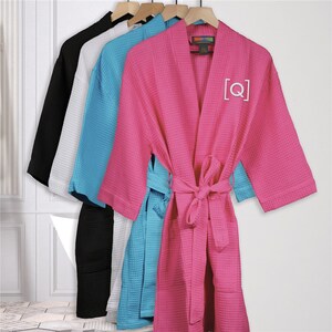 Bracket with Initial Embroidered Waffle Weave Robe, Personalized Bath Robe, Embroidered sleeping robe -gfyE14796128X
