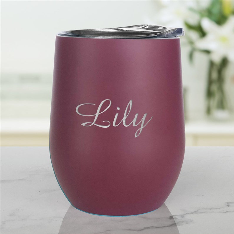 Burgundy Engraved Name Stemless Wine Tumbler Personalized Etsy