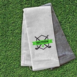 Embroidered Golf Crest Golf Towel, Embroidered Golf Towel, Gift For Dad, Custom Birthday Gifts For Him, Golf Accessories, Personalized Golf