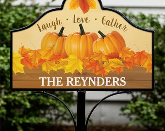 Laugh Love Gather Personalized Magnetic Sign Set, Garden Stake, Yard Sign, Garden Sign, Fall, Halloween, Yard Stake, Pumpkin -gfy6311291610S