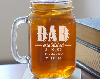 Engraved Dad Mason Jar, father's day gift, gift for him, mason jar mug, personalized drinkware, custom drinkware, engraved -gfyL945171