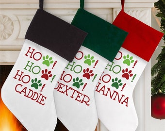 Personalized Ho! Ho! Ho! Stocking, Custom Stocking, Dog Christmas Stocking, New Dog Gift, Holiday Gifts For Dog Lover, Paw print Stocking