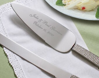 Glitter Galore Personalized Wedding Cake Server and Knife, wedding reception, cake, server & knife, engraved, silver  -gfy8527250