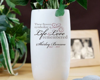 Personalized Ceramic Life and Love Memorial Flower Vase, memorial vase, memorial gift, in loving memory, personalized memorial -gfyU729718