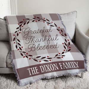 Grateful Thankful Blessed Tapestry Personalized Throw, custom family blanket, personalized tapestry, fall decor, thanksgiving -gfy830133565R