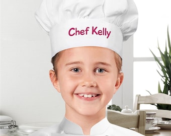 Personalized Any Message Youth Chef Hat, embroidered white kids chef hat, dress up, pretend play, Christmas gifts for kids, kitchen, baking