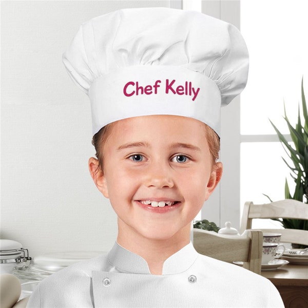 Personalized Any Message Youth Chef Hat, embroidered white kids chef hat, dress up, pretend play, Christmas gifts for kids, kitchen, baking