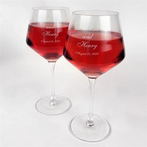 Copas de boda personalizadas, copas de vino de aniversario, copas de brindis de boda, recuerdos de boda, juego de 2, copas de vino tinto personalizadas