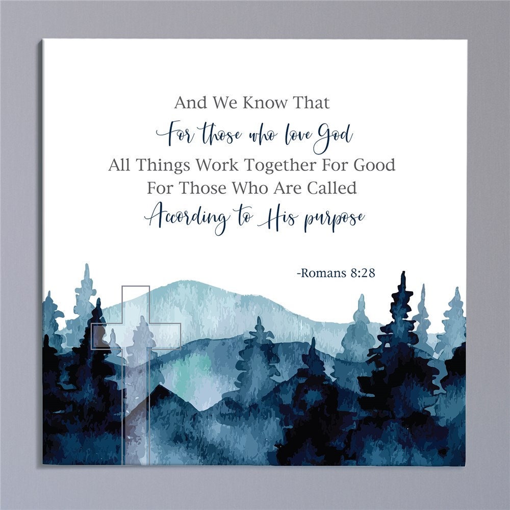 Bible Verses Blue Mountain Scene Canvas, Bible Verse Wall Decor, Housewarming Gift, Scripture Decor, Encouraging Quotes, Gifts For Mom