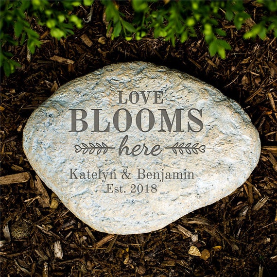 Engraved Love Blooms Here Large Garden Stone Garden Decor Etsy
