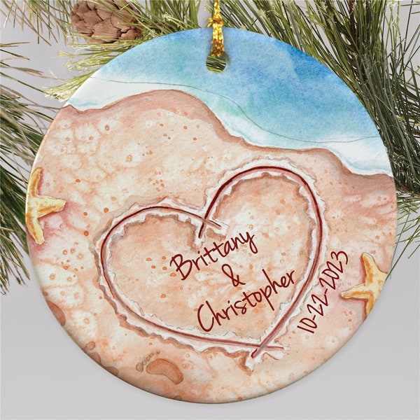 Couples Names in the Sand Personalized Christmas Ornament, couples ornament, newlywed ornament, first anniversary gift -gfyU1855710
