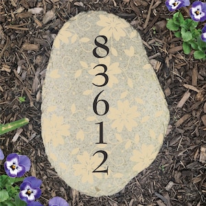 Personalized Rustic Address Vertical Flat Garden Stone, Custom Garden Decor, Garden Rock, Stepping Stone, Gift For Her, Unique Address Sign image 1