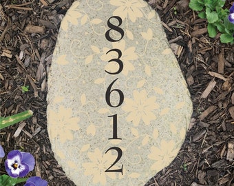 Personalized Rustic Address Vertical Flat Garden Stone, Custom Garden Decor, Garden Rock, Stepping Stone, Gift For Her, Unique Address Sign