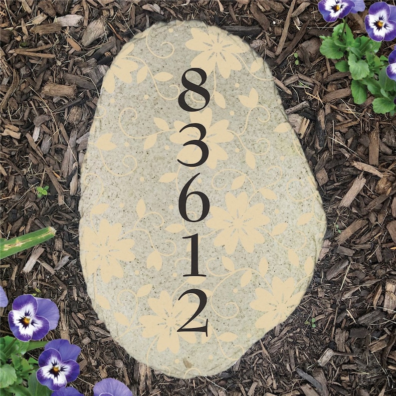 Personalized Rustic Address Vertical Flat Garden Stone, Custom Garden Decor, Garden Rock, Stepping Stone, Gift For Her, Unique Address Sign image 1