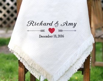 Embroidered Arrows and Heart Wedding Afghan [Chenille, anniversary, wedding, gift, couples, love, wedding gift, embroidered] -gfyE10430147