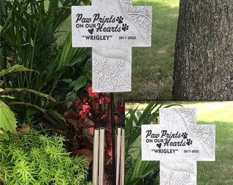 Engraved Paw Prints on Our Hearts Personalized Pet Memorial Wind Chime, Dog Grave Marker, Burial Marker, Pet Sympathy Gift, Memorial Plaque