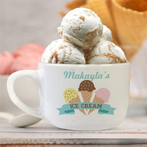 Ice Cream Cone Personalized Bowl, ceramic bowl, personalized, gift, white, bowl with handle, kitchen, dishware, for kids gfyU1046323 Small