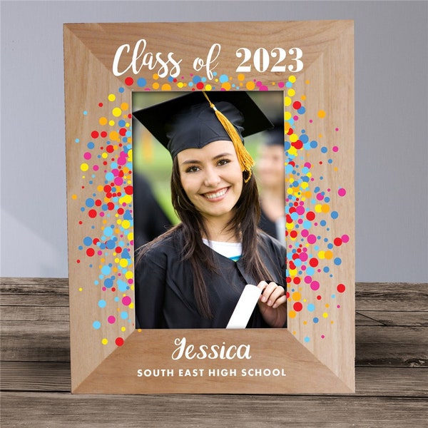 Personalized Colorful Confetti Graduation Wood Frame, Wood 4x6 Frame, picture frame, grad gift, graduation frame, personalized -gfy9175791