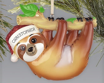 Personalized Sloth Ornament, Christmas Ornament, Baby Ornament, Kids Ornament, Animal Ornament, Sloths, Cute Ornaments -gfyL20321379